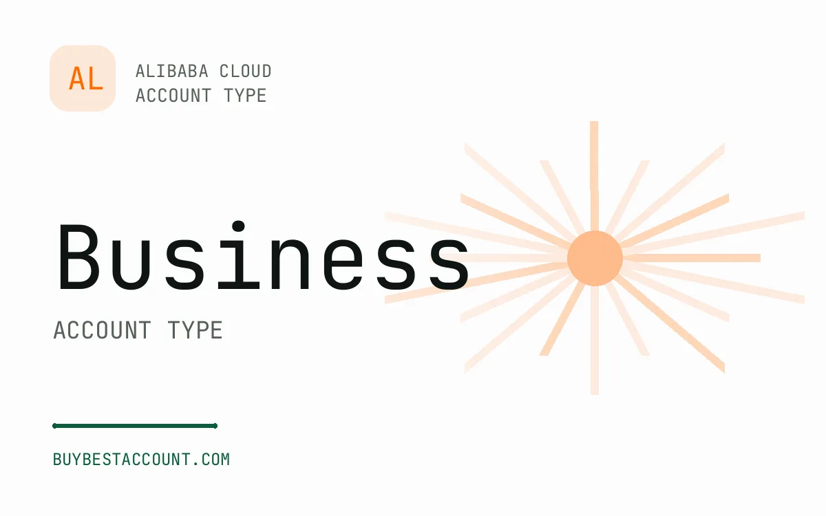 Specification panel showing Business account type for the Alibaba Business Account