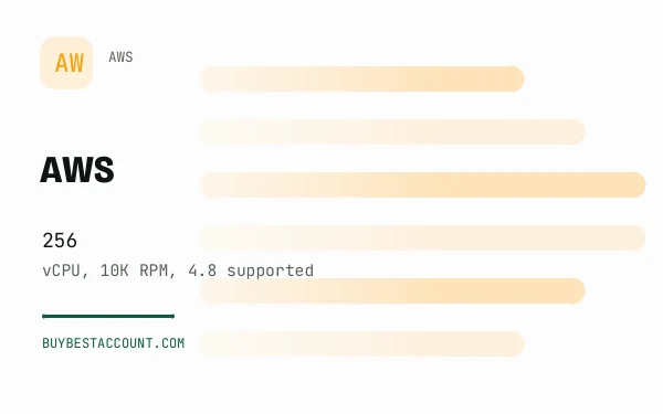 AWS 10K RPM vCPU256 4.8 Supported Account, a verified AWS account with 256 vCPU, 10K RPM, 4.8 supported