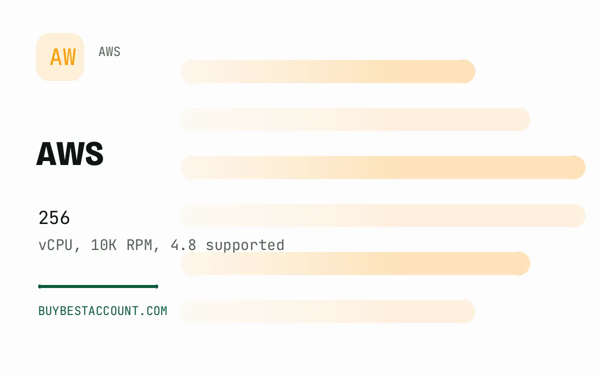 AWS 10K RPM vCPU256 4.8 Supported Account, a verified AWS account with 256 vCPU, 10K RPM, 4.8 supported