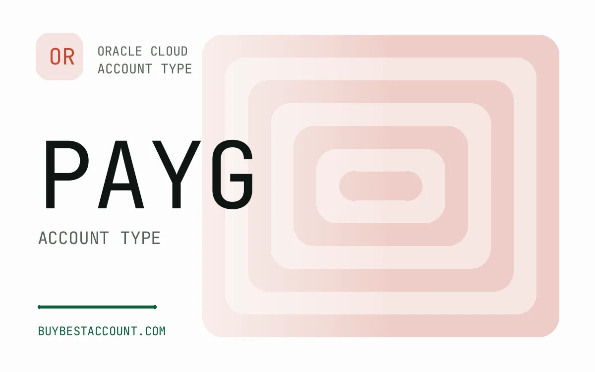 Specification panel showing PAYG account type for the Oracle Pay As You Go